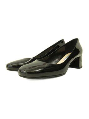 Prada Pumps Shoes Chunky Heel Round Toe Patent Leather Black